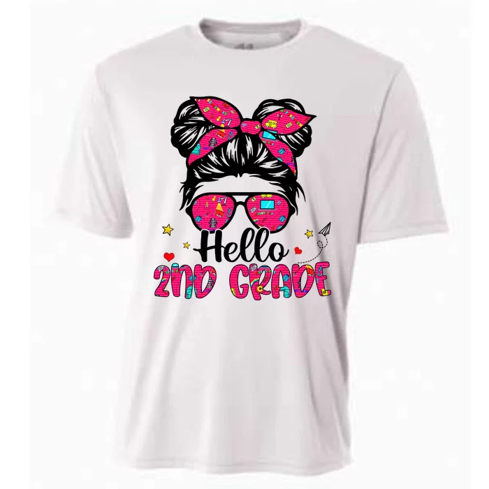 Hello 2nd Grade Messy Bun Back To School First Day Girl Cooling Performance Crew T-Shirt