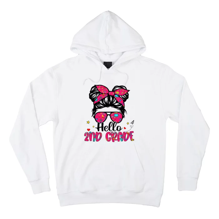 Hello 2nd Grade Messy Bun Back To School First Day Girl Hoodie