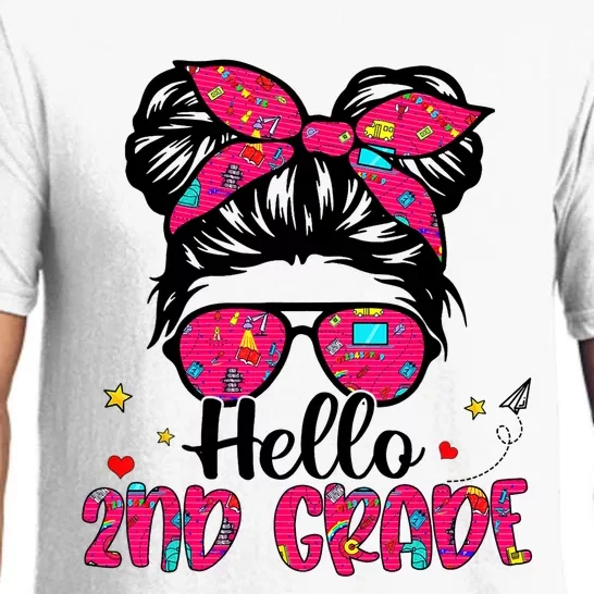 Hello 2nd Grade Messy Bun Back To School First Day Girl Pajama Set