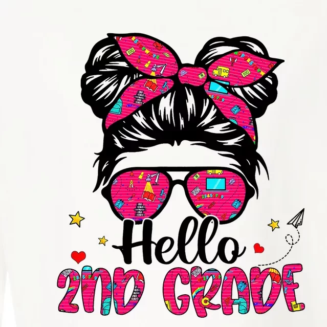 Hello 2nd Grade Messy Bun Back To School First Day Girl Cropped Pullover Crew