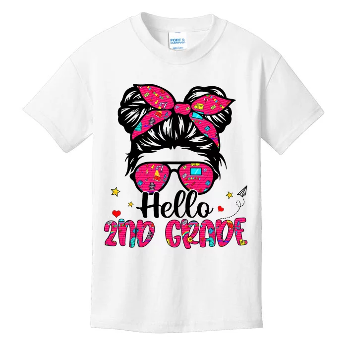 Hello 2nd Grade Messy Bun Back To School First Day Girl Kids T-Shirt