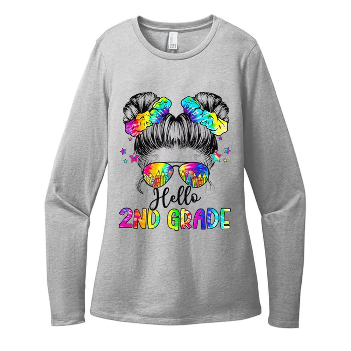 Hello 2nd Grade Messy Hair Bun Girl Back To School First Day Gift Womens CVC Long Sleeve Shirt