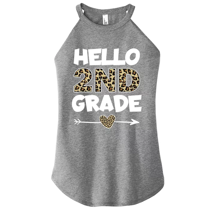 Hello 2nd Grade Leopard Print Second Grade Teacher Kids Gift Women’s Perfect Tri Rocker Tank