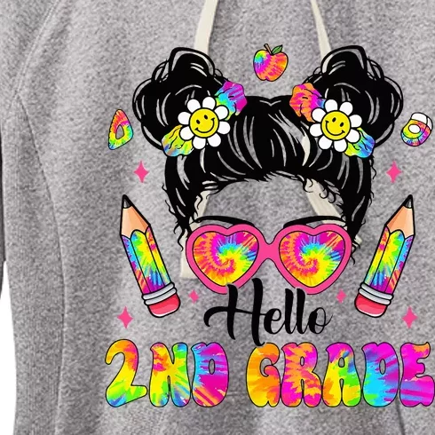 Hello 2nd Grade Second Tie Dye Messy Bun Back To School Women's Fleece Hoodie