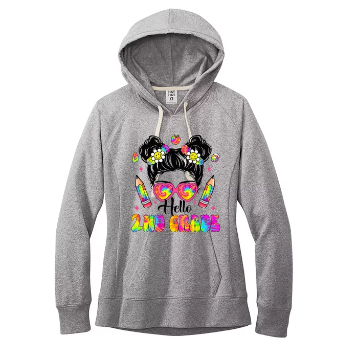 Hello 2nd Grade Second Tie Dye Messy Bun Back To School Women's Fleece Hoodie