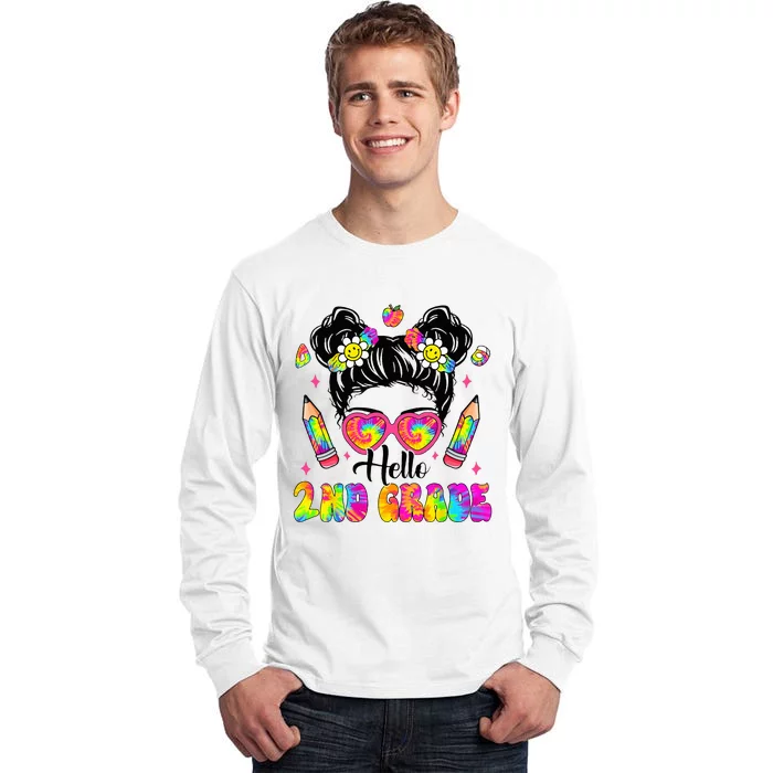 Hello 2nd Grade Second Tie Dye Messy Bun Back To School Tall Long Sleeve T-Shirt