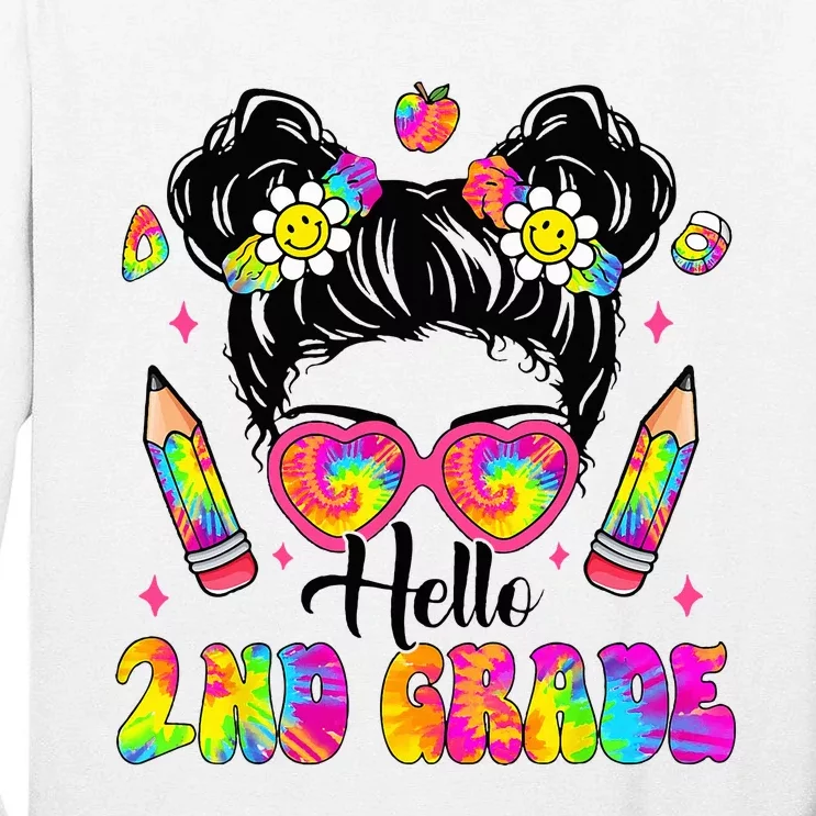 Hello 2nd Grade Second Tie Dye Messy Bun Back To School Tall Long Sleeve T-Shirt