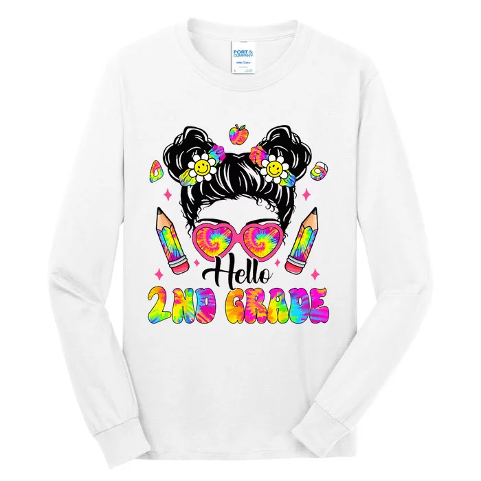 Hello 2nd Grade Second Tie Dye Messy Bun Back To School Tall Long Sleeve T-Shirt