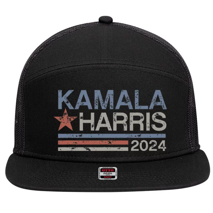 Harris 2024 Grunge Retro Stripes Vintage Kamala Harris 2024 7 Panel Mesh Trucker Snapback Hat