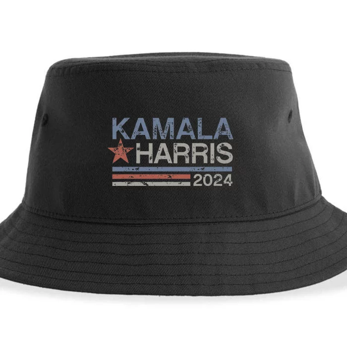 Harris 2024 Grunge Retro Stripes Vintage Kamala Harris 2024 Sustainable Bucket Hat