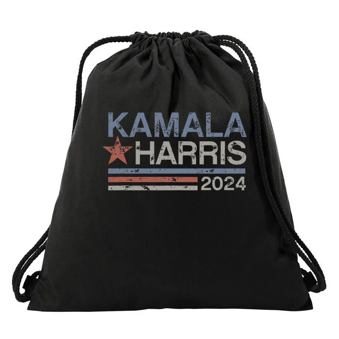 Harris 2024 Grunge Retro Stripes Vintage Kamala Harris 2024 Drawstring Bag