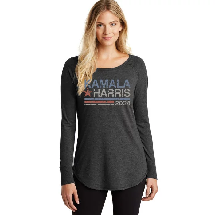 Harris 2024 Grunge Retro Stripes Vintage Kamala Harris 2024 Women's Perfect Tri Tunic Long Sleeve Shirt