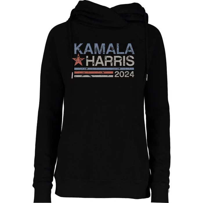 Harris 2024 Grunge Retro Stripes Vintage Kamala Harris 2024 Womens Funnel Neck Pullover Hood