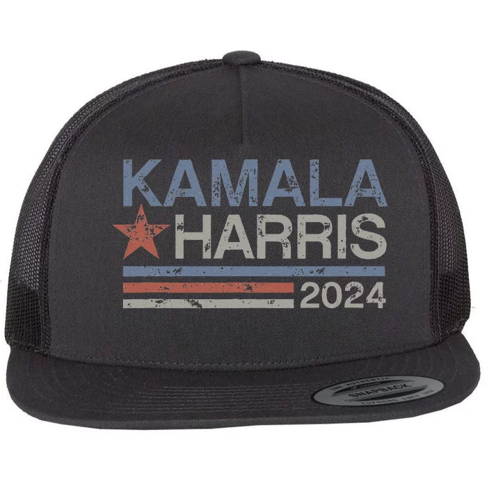 Harris 2024 Grunge Retro Stripes Vintage Kamala Harris 2024 Flat Bill Trucker Hat