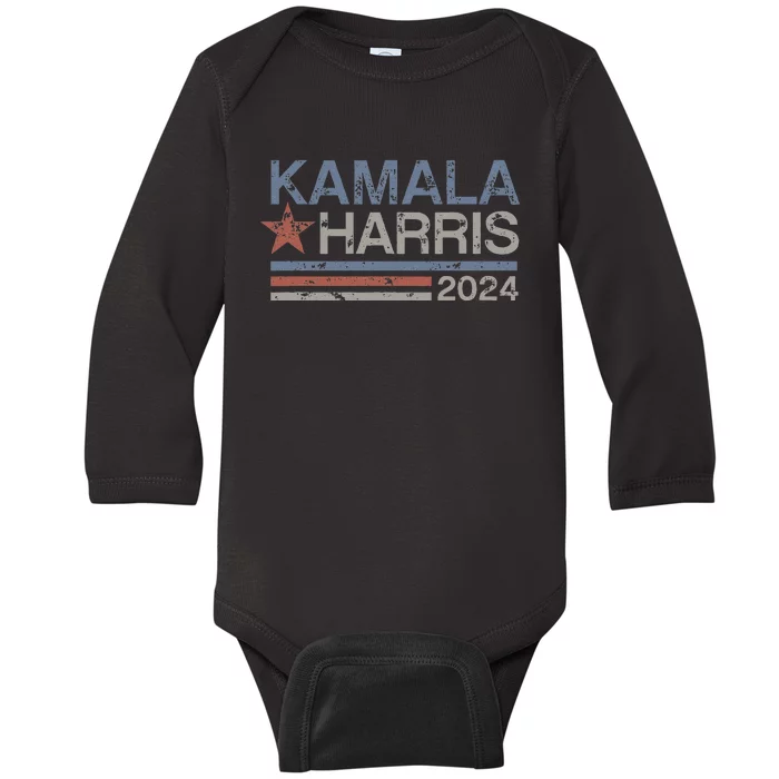 Harris 2024 Grunge Retro Stripes Vintage Kamala Harris 2024 Baby Long Sleeve Bodysuit