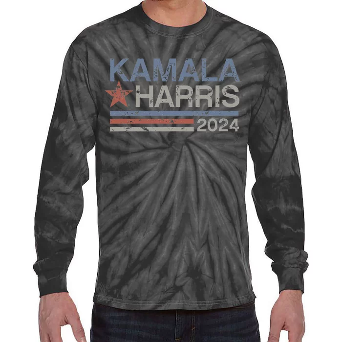 Harris 2024 Grunge Retro Stripes Vintage Kamala Harris 2024 Tie-Dye Long Sleeve Shirt