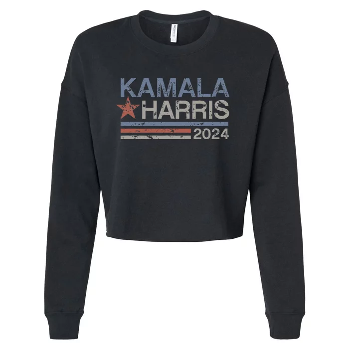 Harris 2024 Grunge Retro Stripes Vintage Kamala Harris 2024 Cropped Pullover Crew