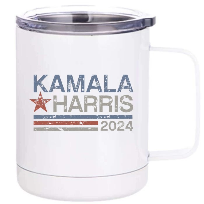 Harris 2024 Grunge Retro Stripes Vintage Kamala Harris 2024 Front & Back 12oz Stainless Steel Tumbler Cup