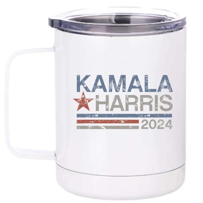 Harris 2024 Grunge Retro Stripes Vintage Kamala Harris 2024 Front & Back 12oz Stainless Steel Tumbler Cup