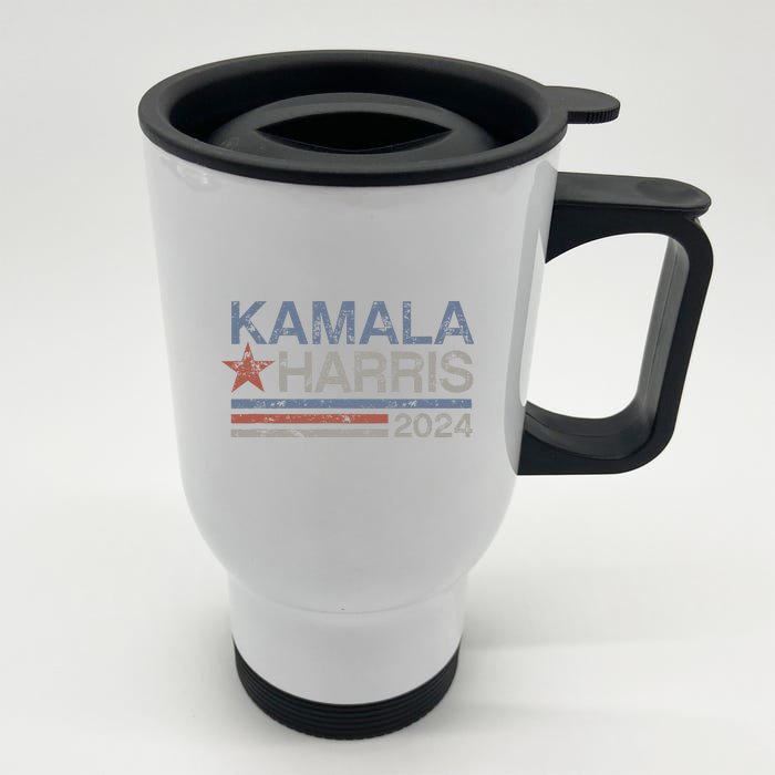 Harris 2024 Grunge Retro Stripes Vintage Kamala Harris 2024 Front & Back Stainless Steel Travel Mug