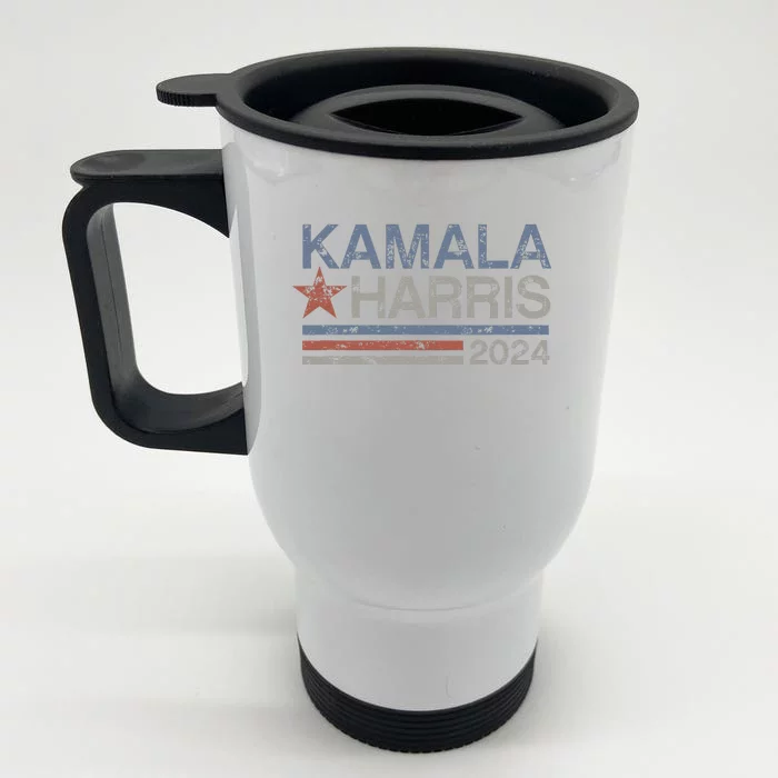 Harris 2024 Grunge Retro Stripes Vintage Kamala Harris 2024 Front & Back Stainless Steel Travel Mug