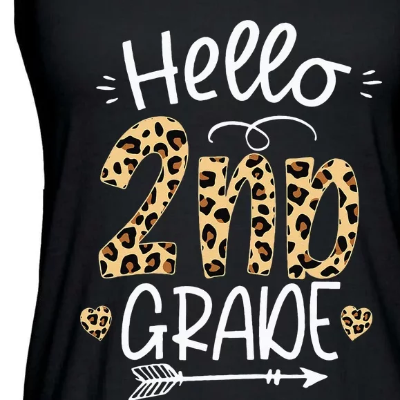 Hello 2nd Grade Leopard Teacher Students Back To School Ladies Essential Flowy Tank