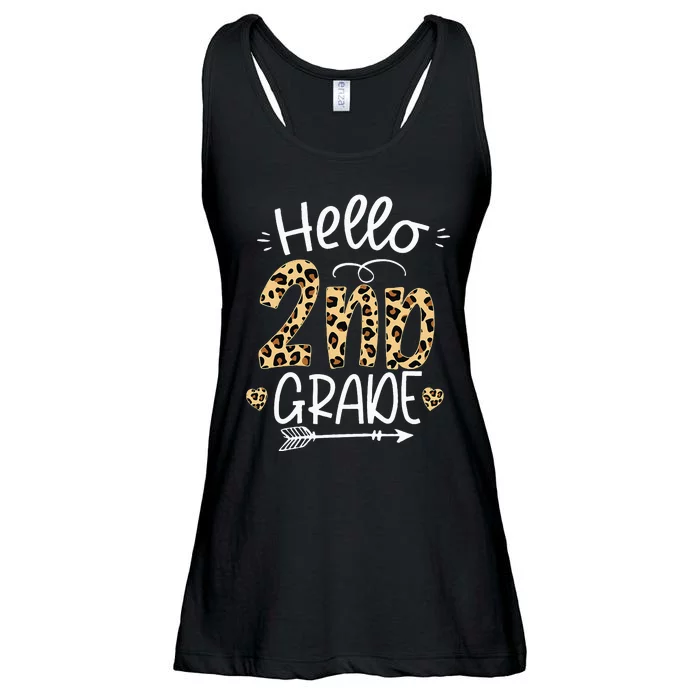 Hello 2nd Grade Leopard Teacher Students Back To School Ladies Essential Flowy Tank