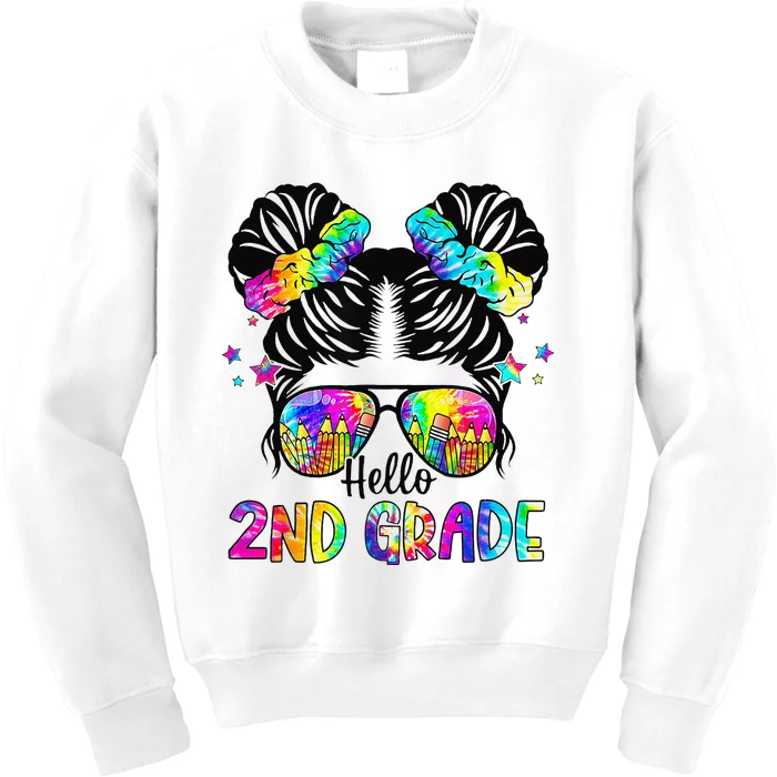 Hello 2nd Grade Messy Bun Team Second Grade Back To School Kids Sweatshirt