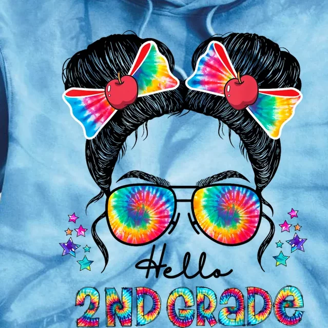 Hello 2nd Grade Messy Bun Back To School First Day Girl Tie Dye Hoodie