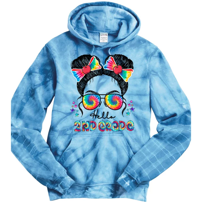 Hello 2nd Grade Messy Bun Back To School First Day Girl Tie Dye Hoodie