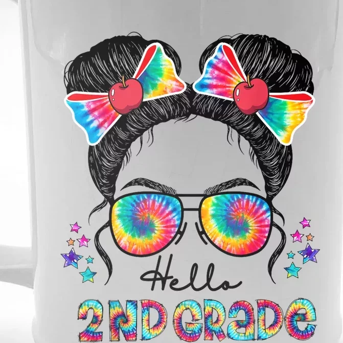 Hello 2nd Grade Messy Bun Back To School First Day Girl Front & Back Beer Stein