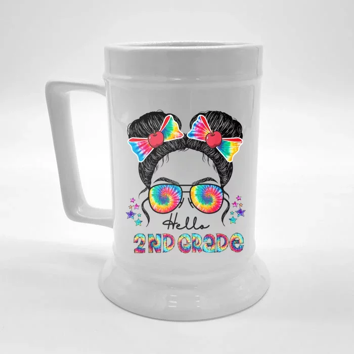 Hello 2nd Grade Messy Bun Back To School First Day Girl Front & Back Beer Stein