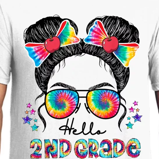 Hello 2nd Grade Messy Bun Back To School First Day Girl Pajama Set