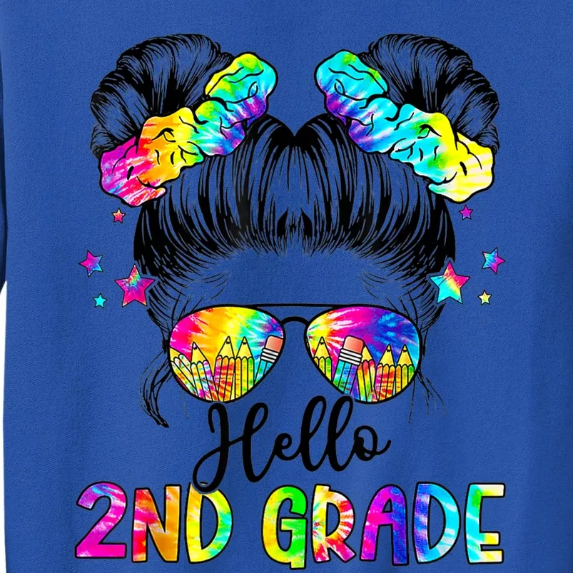 Hello 2nd Grade Messy Hair Bun Girl Back To School First Day Tall Sweatshirt