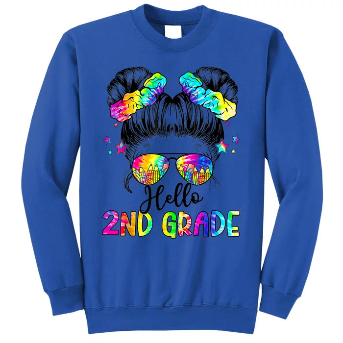 Hello 2nd Grade Messy Hair Bun Girl Back To School First Day Tall Sweatshirt