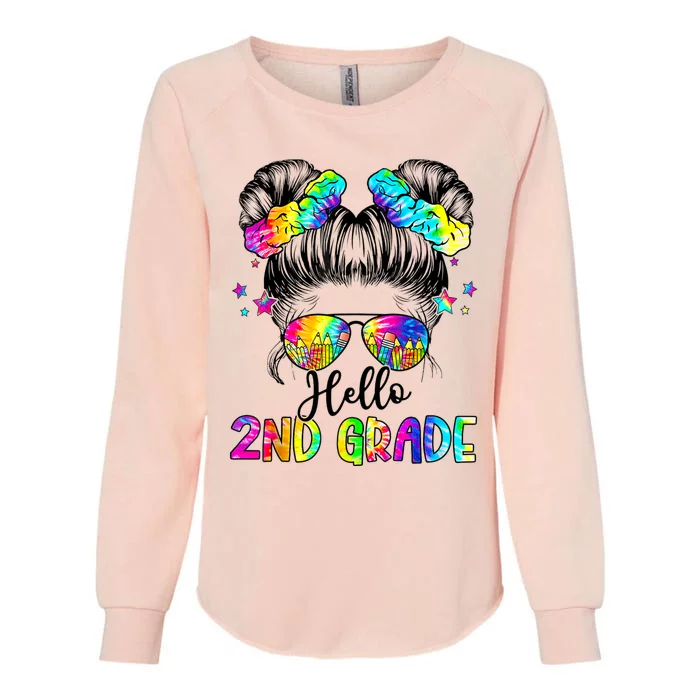 Hello 2nd Grade Messy Hair Bun Girl Back To School First Day Womens California Wash Sweatshirt