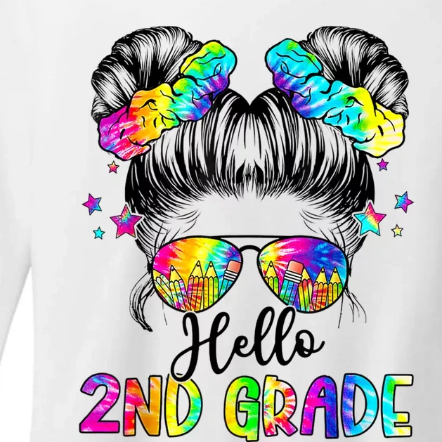 Hello 2nd Grade Messy Hair Bun Girl Back To School First Day Womens CVC Long Sleeve Shirt