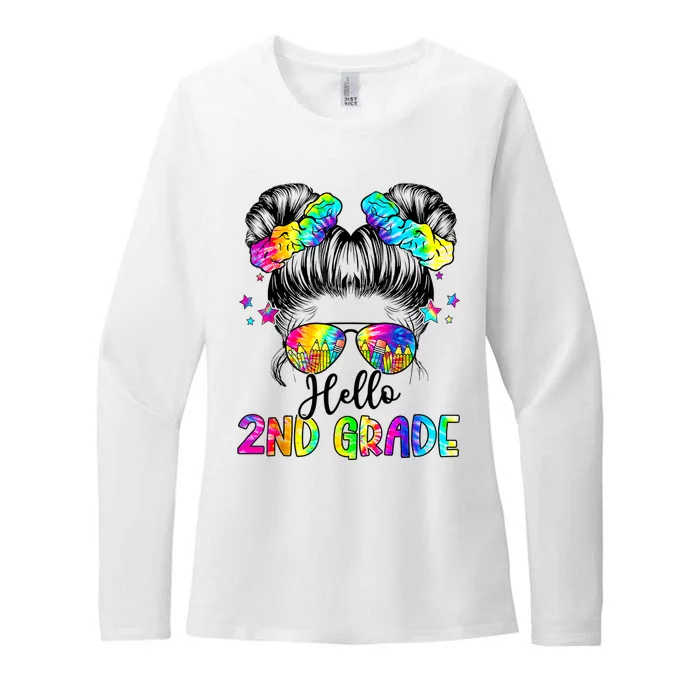 Hello 2nd Grade Messy Hair Bun Girl Back To School First Day Womens CVC Long Sleeve Shirt