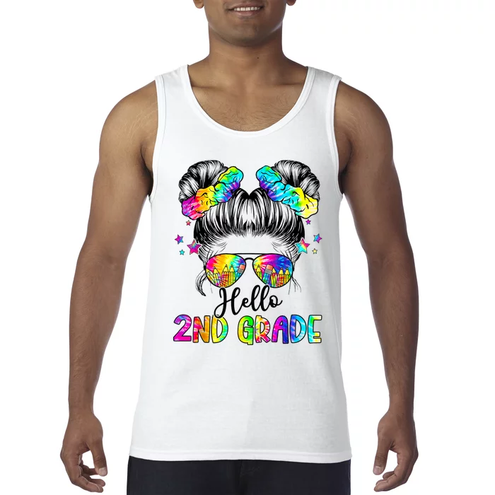 Hello 2nd Grade Messy Hair Bun Girl Back To School First Day Tank Top