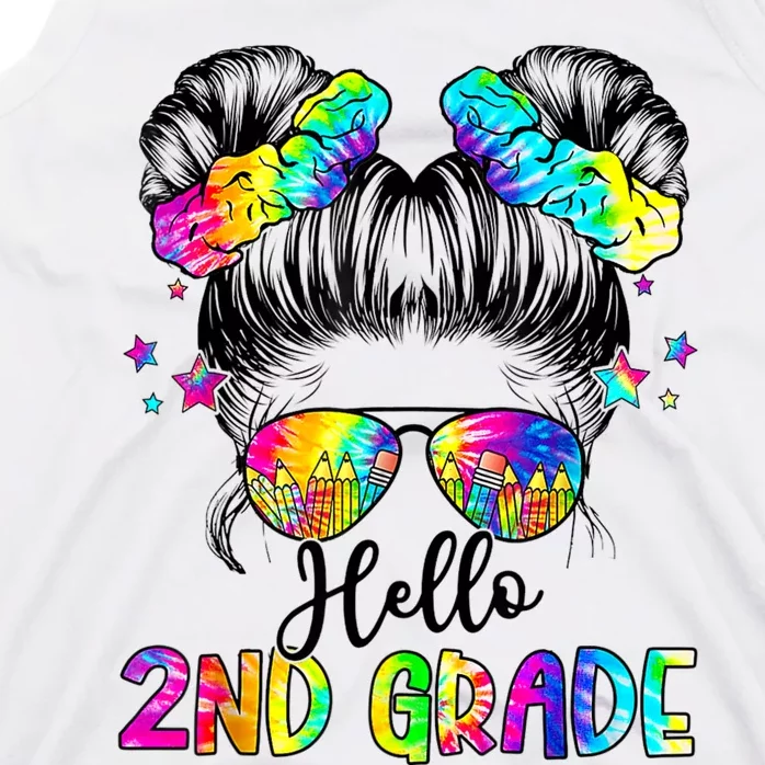 Hello 2nd Grade Messy Hair Bun Girl Back To School First Day Tank Top