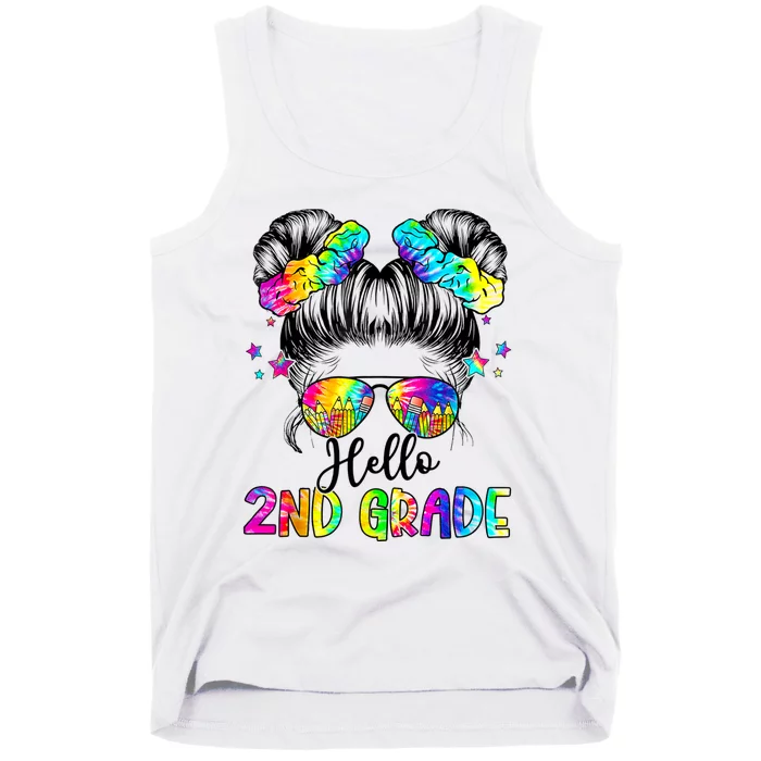 Hello 2nd Grade Messy Hair Bun Girl Back To School First Day Tank Top