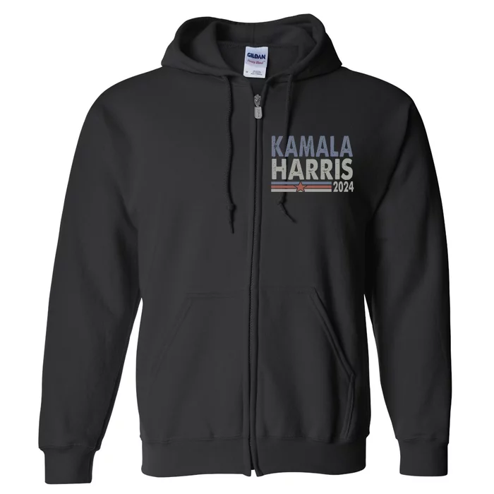 Harris 2024 Grunge Retro Stripes Vintage Kamala Harris 2024 Full Zip Hoodie