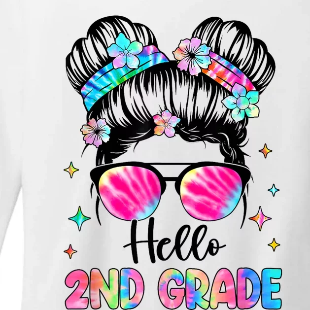 Hello 2nd Grade Messy Hair Bun Girl Back To School First Day Womens CVC Long Sleeve Shirt