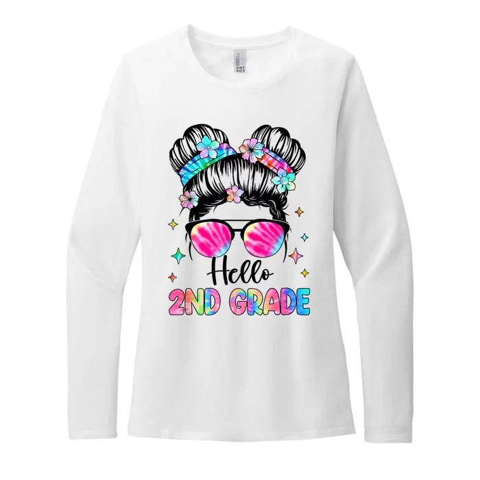 Hello 2nd Grade Messy Hair Bun Girl Back To School First Day Womens CVC Long Sleeve Shirt