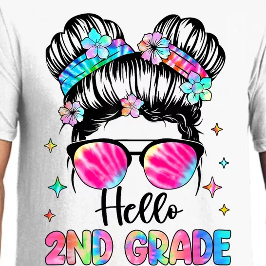 Hello 2nd Grade Messy Hair Bun Girl Back To School First Day Pajama Set