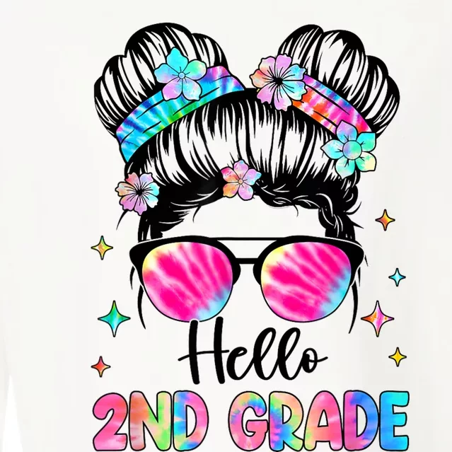 Hello 2nd Grade Messy Hair Bun Girl Back To School First Day Cropped Pullover Crew