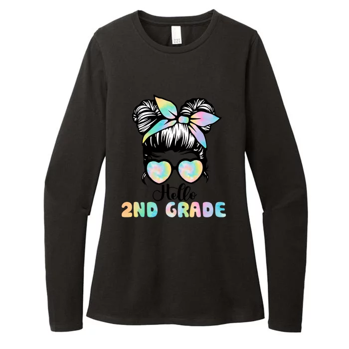 Hello 2nd Grade Messy Hair Bun Girl Back To School First Day Womens CVC Long Sleeve Shirt