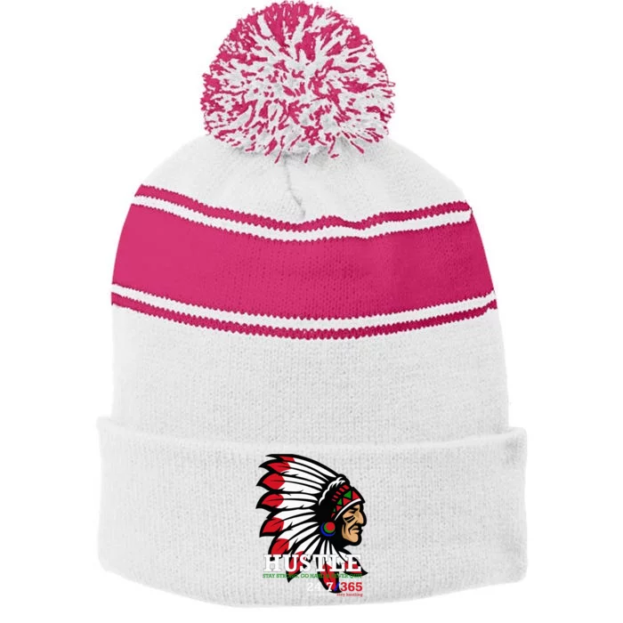 Hustle 247 Gang Clothing Native American Stripe Pom Pom Beanie