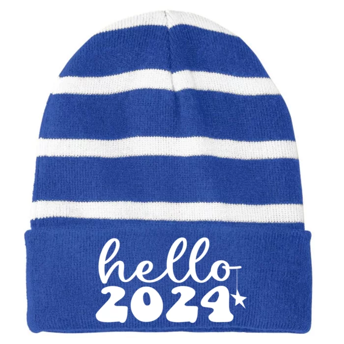 Hello 2024 Happy New Year Great Gift Striped Beanie with Solid Band