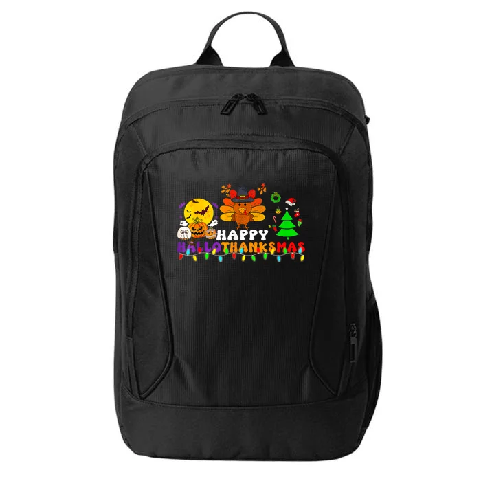 Hallothanksmas 2024 Halloween Merry Christmas Thanksgiving City Backpack